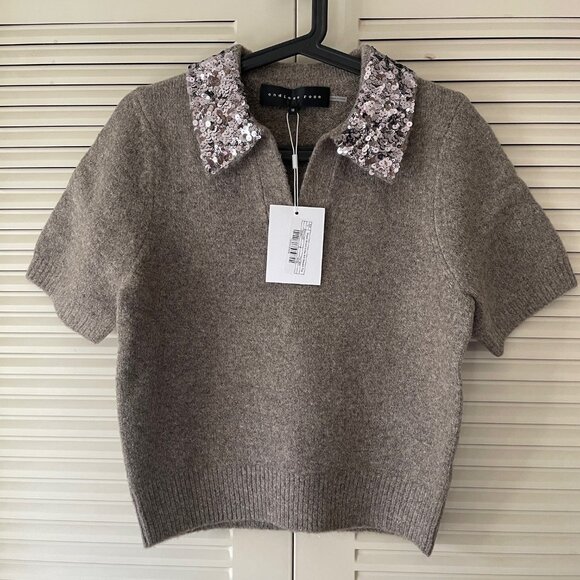NWT Anthropologie Endless Rose Short-Sleeve Sequin-Collar Sweater Size M - Picture 6 of 10